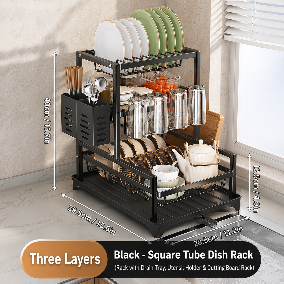 QuickFold Pull-Out Dish Rack Organizer